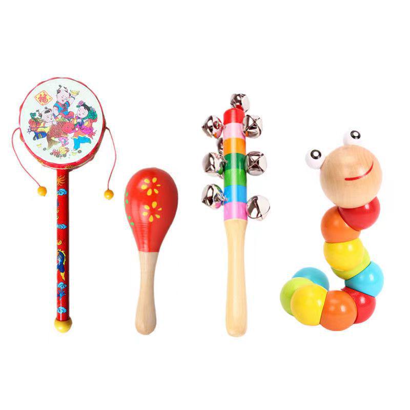 Wooden Baby Rattle Toy for Newborns and Toddlers (0-12 Months) - Grasping & Early Education Puzzle Handbell