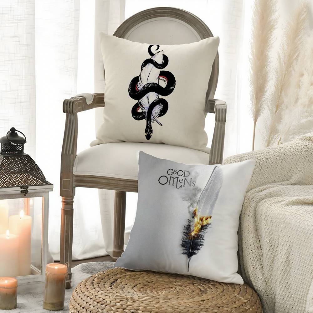 Tv G-Good Omens Pillow Case Plush Fabric Soft Double-Sided Printed Sofa Warm Winter Home Gift Cushion Cover