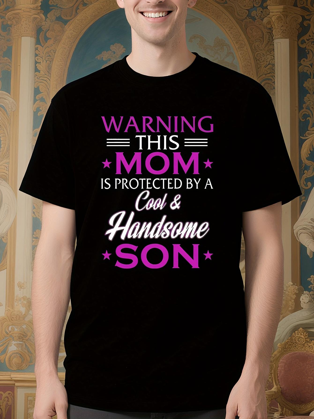 Funny Mom and Son Graphic Tshirt - Warning This Mom is Pr... XL