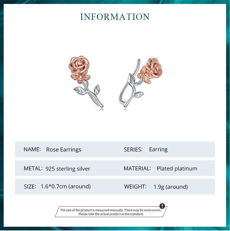 BAMOER véritable 925 en argent Sterling 3D Rose boucles d'oreilles fabrication Fine bijoux cadeau de fête de mariage fleur Piercing boucles d'oreilles