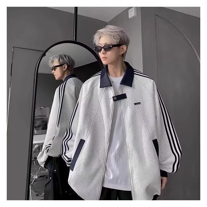 Men's College-Style Three-Stripe Baseball Cardigan: Trendy Autumn/Winter Versatile Jacket
