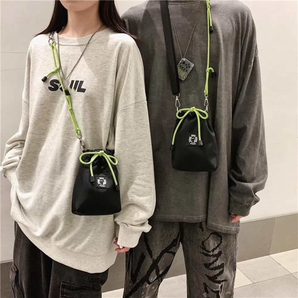 Fluorescent Color Strap Male Crossbody Bag Nylon Mobile Phone Bag  Office Worker