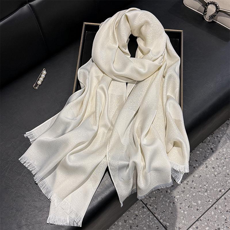 Scarf for Women New Style Elegant and Versatile Printed Long Scarf  Imitation Silk Scarf  Double-sided Gold Wire Sunscreen Shawl