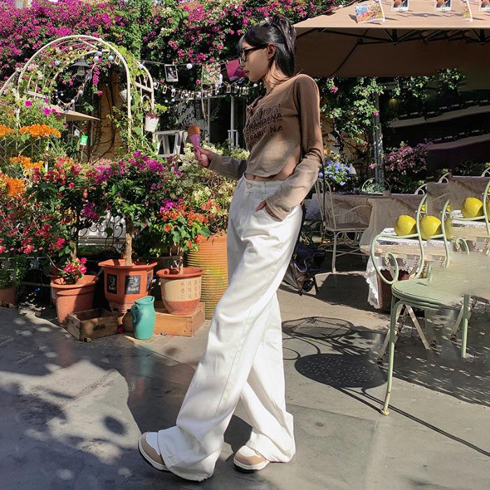 Women s High-Waisted Wide-Leg White Jeans - Versatile & Drapey Style L