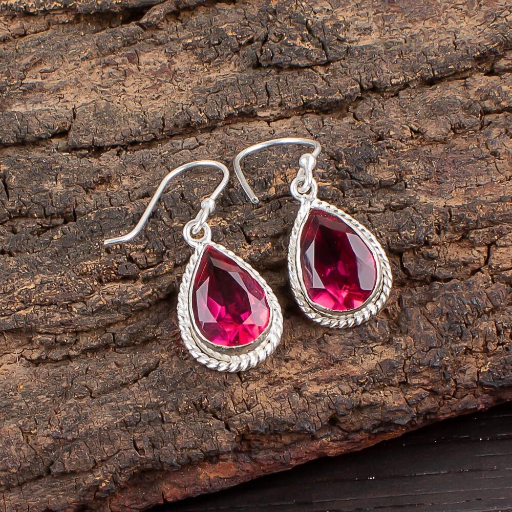 Rosa Turmalin Edelstein 925 Sterlingsilber Handgefertigter Schmuck Ohrringe 1,40" EE-9-18