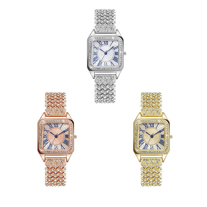 Luxury Roman Numeral Diamond Square Ladies Quartz Watch