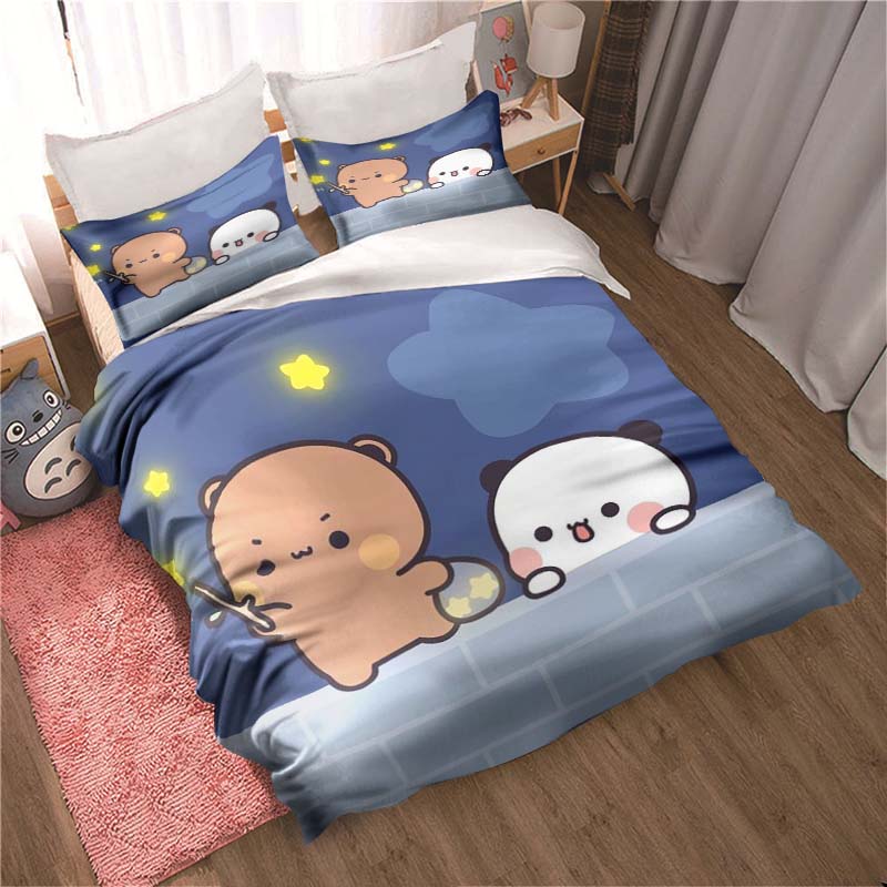 Bubu Dudu Kreslený roztomilý medvídek Kawaii Vánoční dárková sada ložního povlečení Dvojitý King size povlak na přikrývku a povlak na polštář Sada dětských povlaků na přikrývku