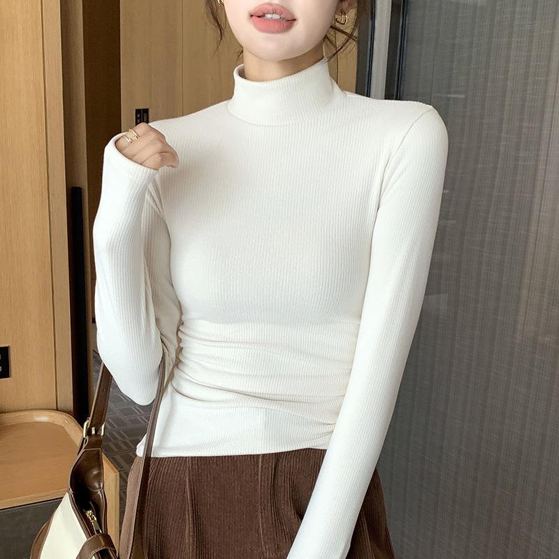 Semi-turtleneck Bottoming Shirt Women's Long-sleeved New Inner Matching Autumn and Winter Versatile Slim-fitting and Thin Meat-covering Top