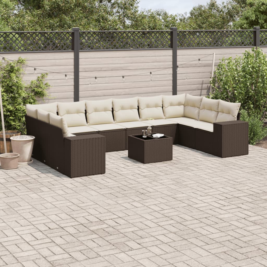 Vidaxl 11-Cz. Garden Furniture Set With Cushions, Brown, PE Rattan