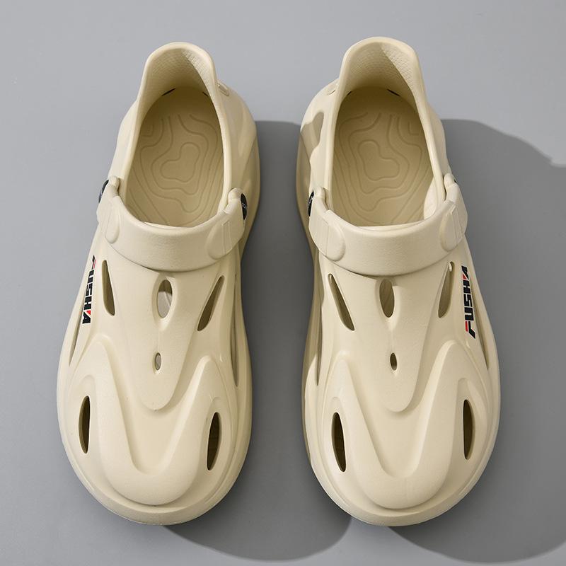 

Thick-soled hole shoes men s summer wear non-slip eva beach wading shoes creek shoes bag head sandals 44-45 хаки