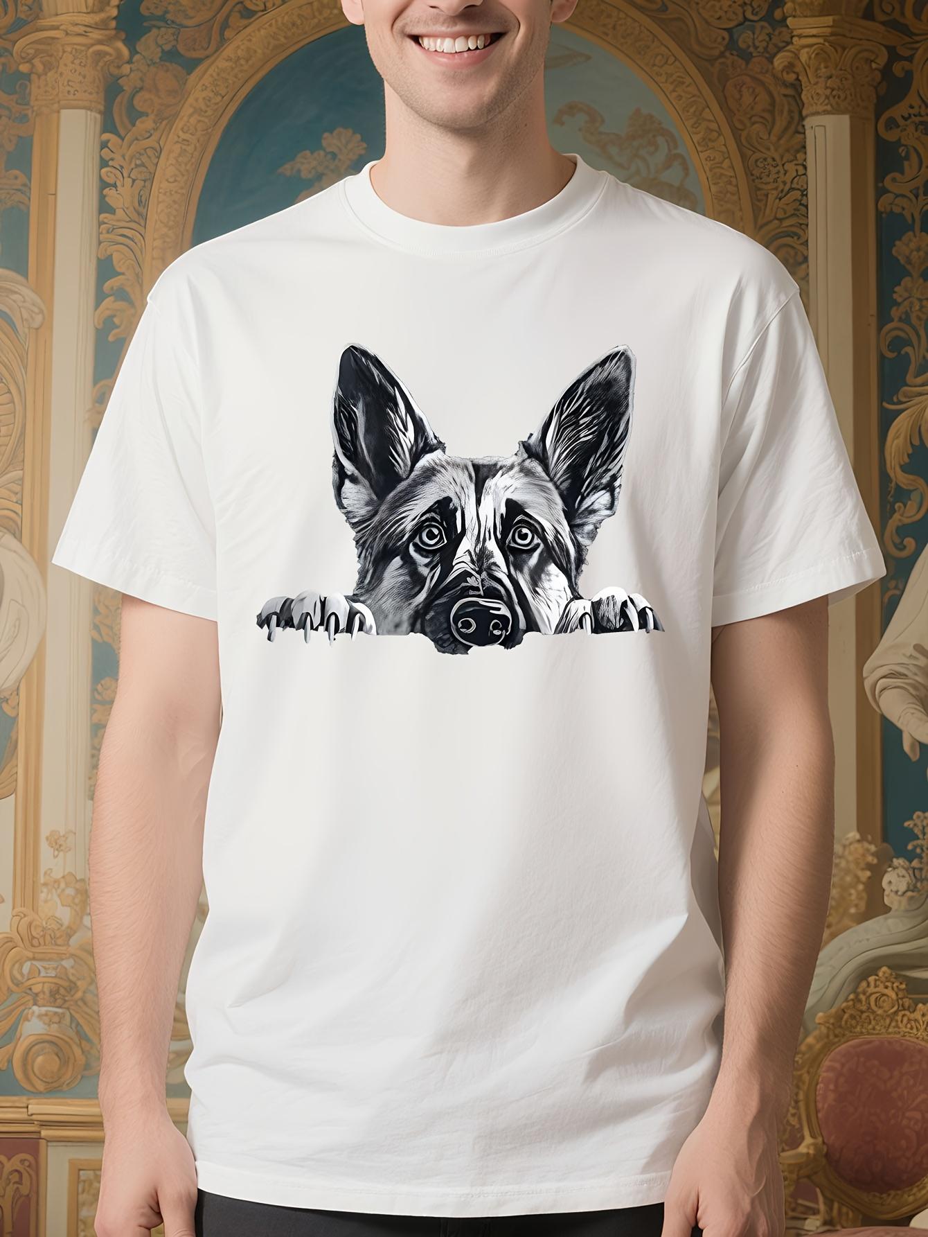 Crew Neck Tshirt - White Tee with Black German Shepherd D... XL