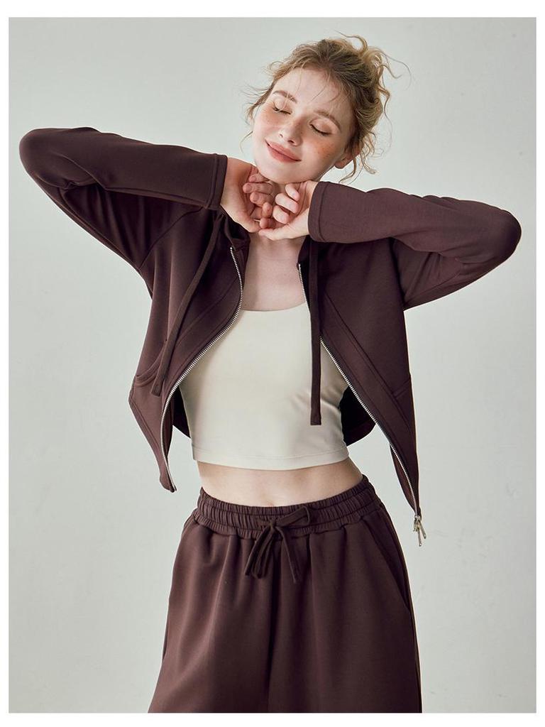 Women's Warm Hooded Yoga Jacket & Wide Leg Pants Set