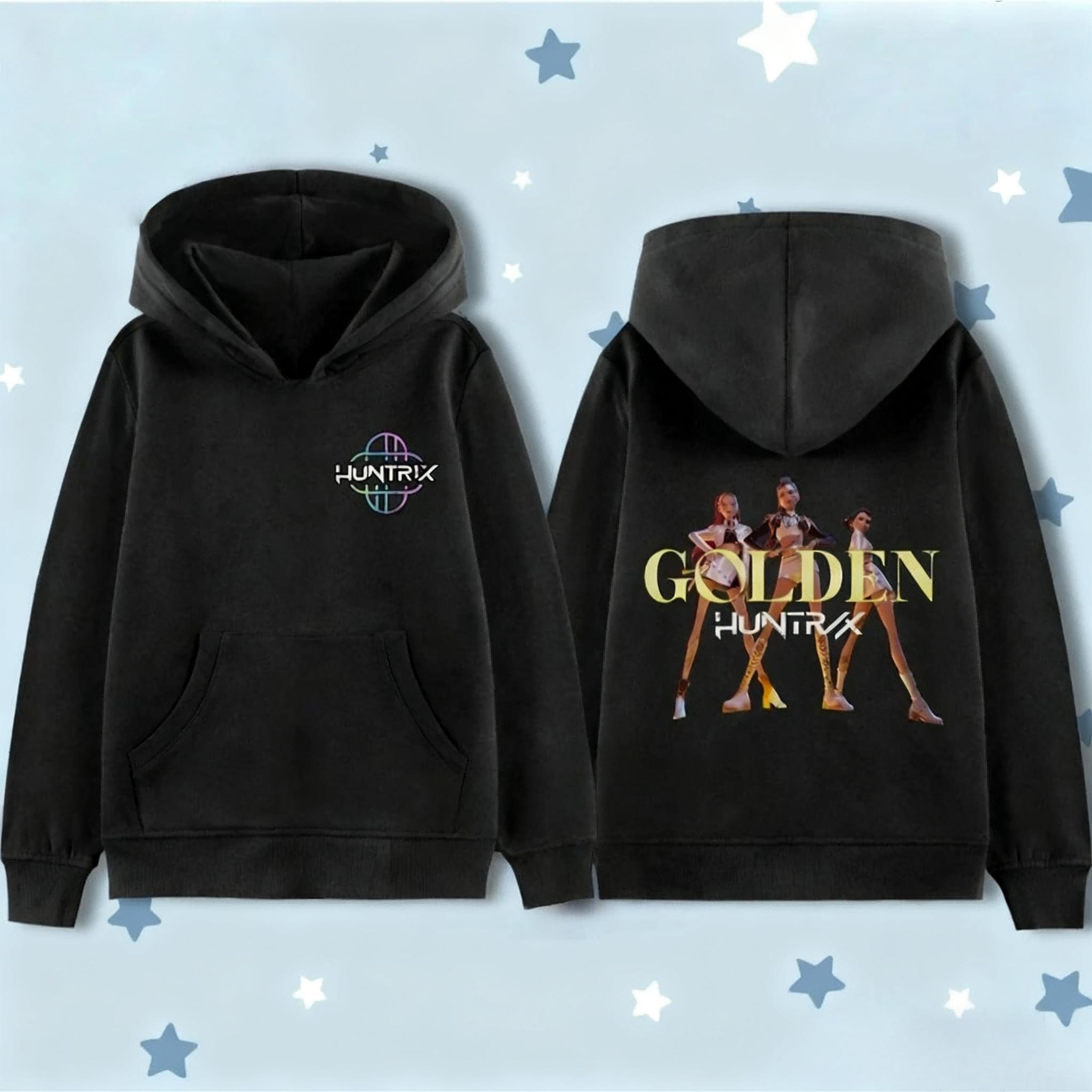 

KPop Demon Hunters Golden Pattern Hoodies for Kids Autumn Winter Fashion Movie Children s Girl Hooded Sweatshirts 130