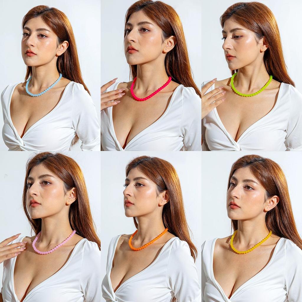Cross Border Summer Fresh Colorful Bead Necklace for Women's Seaside Vacation Fashion Dopamine Transparent Bead Matching Necklace