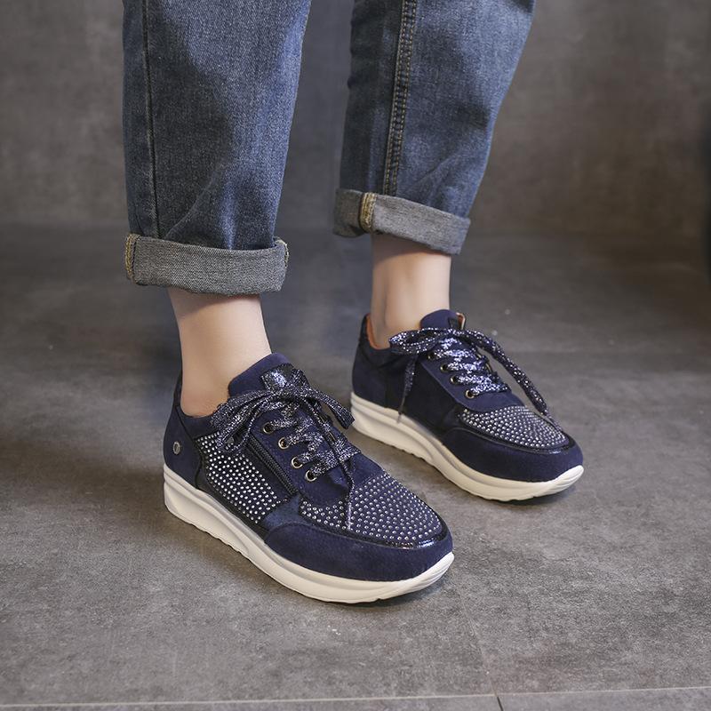 flat-bottomed casual round head rhinestone single shoes women's shoes European and American fashion heightening casual shoes women's board shoes