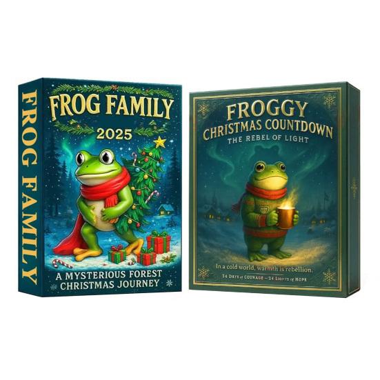 Frog Theme 2025 Christmas Advent Calendar 24 Day Countdown Box with 12 Acrylic Hanging Ornaments Xmas Tree Decorations