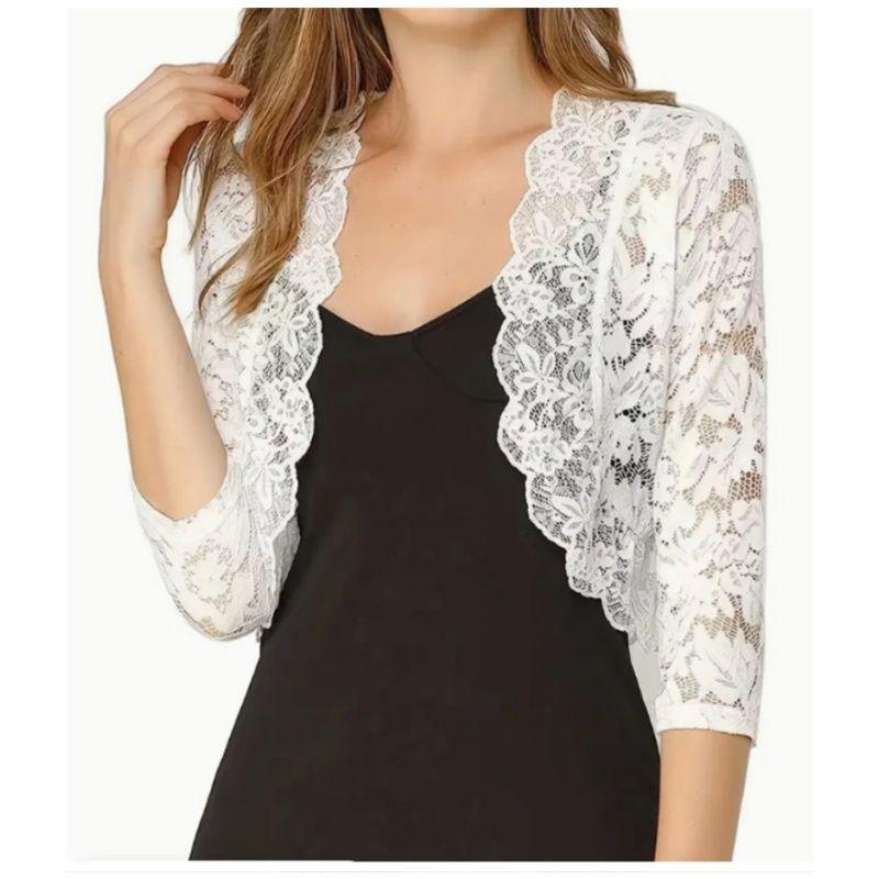 Women Cardigan Ladies Lace Vest Tops Short Vest Collarless Cardigan Lace Shirt