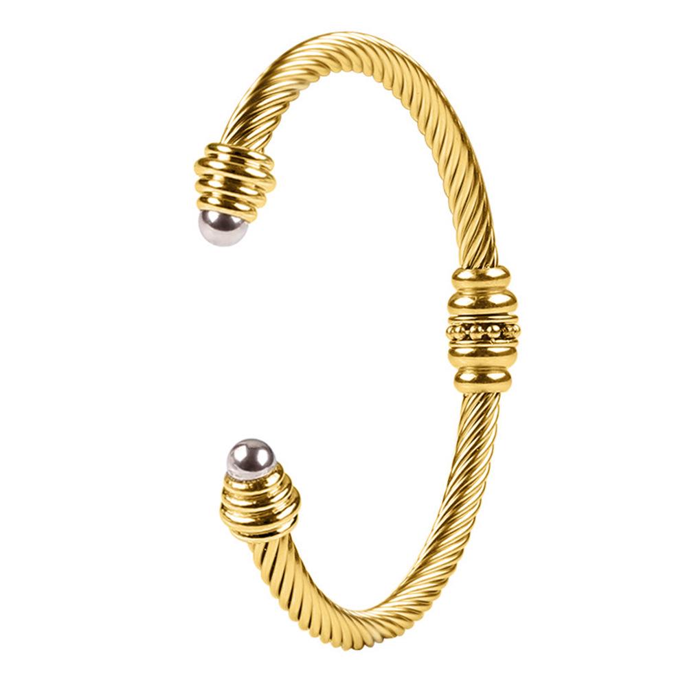 18K Gold Non-Fading Zircon Inlaid Titanium Steel Twist Open Bracelet