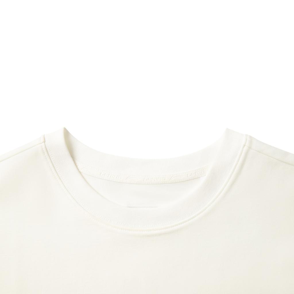 Li Ning Sports Lifestyle Series Casual Simple Letter Round Neck Pullover Loose Short Sleeve T-Shirt Women T-Shirt Off-White AHSV464-4