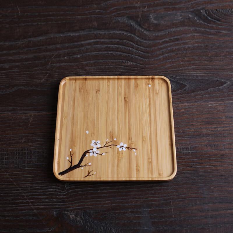 Hand-Painted White Plum Bamboo Dry Tea Tray