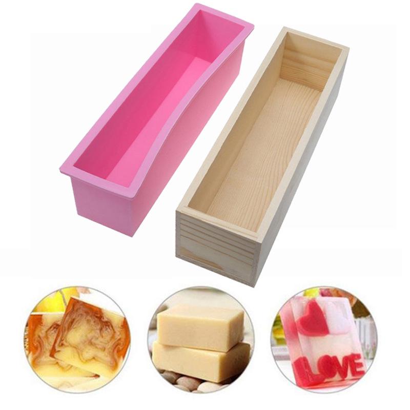 1200ml Silicone Soap Mold with Wooden Box & Cutter - DIY Soap Making Tool Set