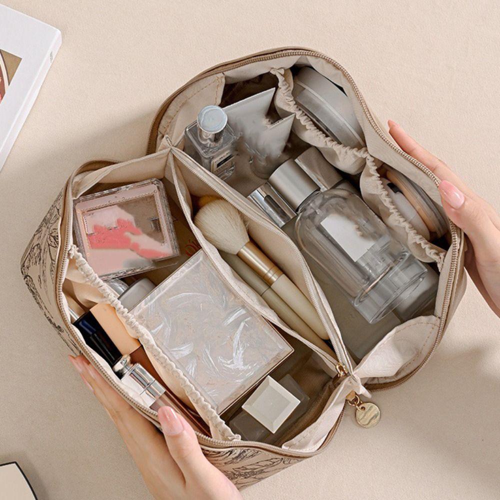 Large Capacity Pu Makeup Pouch Square Storage Toiletry Bag Retro Pillow Cosmetic Bag Travel