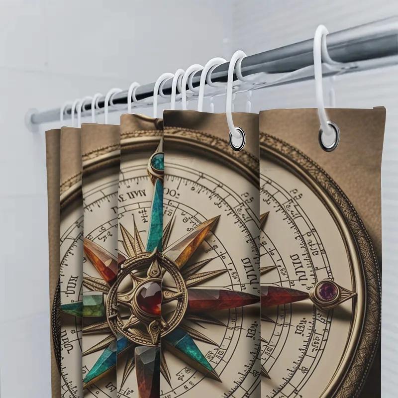 Vintage Compass Shower Curtain Nautical Decor For Bathroom Waterproof Fabric 3D Printing Pattern