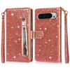 For Google Pixel 9 Pro XL Stand Case Glitter Phone Leather Cover Zipper Pocket