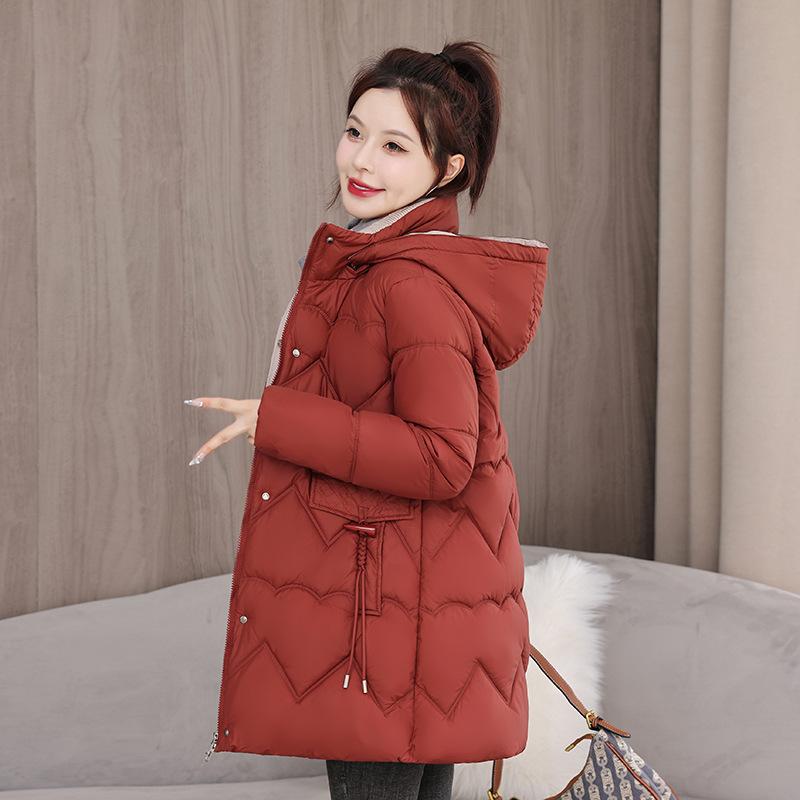 

Корейская версия модного тренда, хлопковая одежда, женская одежда, средняя и длинная, осенне-зимняя, глянцевая, несмываемая куртка XXXL красный
