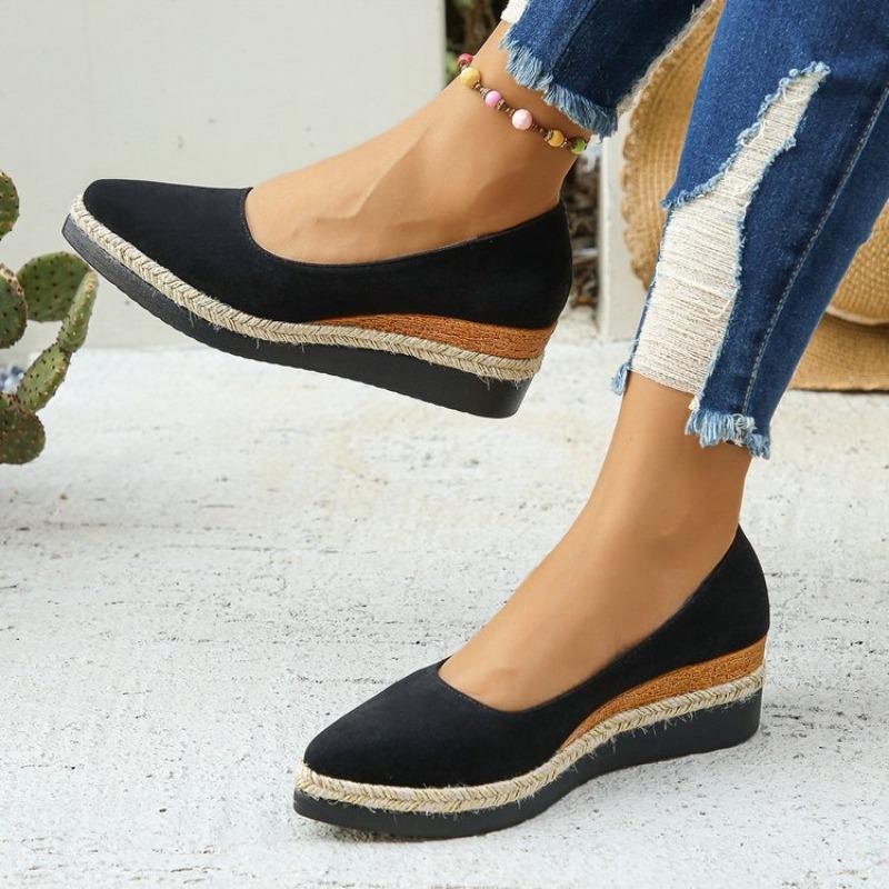 Slope Heel Fisherman Shoes Women's Single Shoes Hemp-braided Soles, Light and Comfortable, Shallow Mouth Pointed Shoes