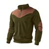 Vintage Patchwork Corduroy Sweatshirt for Men Stand Collar Casual Loose Pullover Half Zipper Hoodie Man