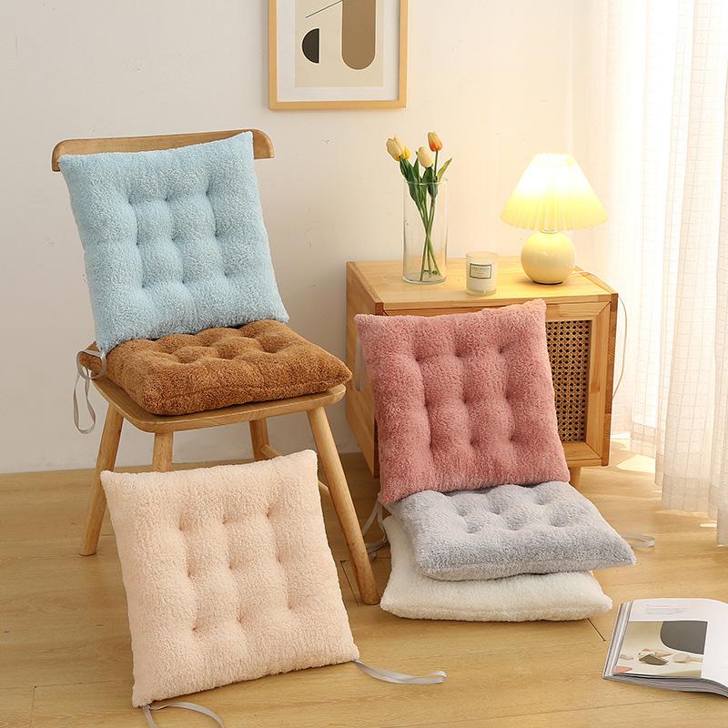 1Pc Thicken Thick  Mat Plush Warm Thick Chair Cushion Home Dining Chair Cushion Plain Color Seat Cushion Simulated Rabbit