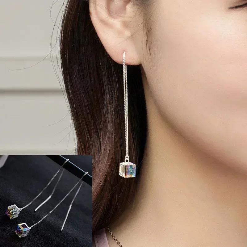 Silver Plated Heart Chain Earrings For Women Hypoallergenic Jewelry Party Gift Accessories Trendy Heart Earrings