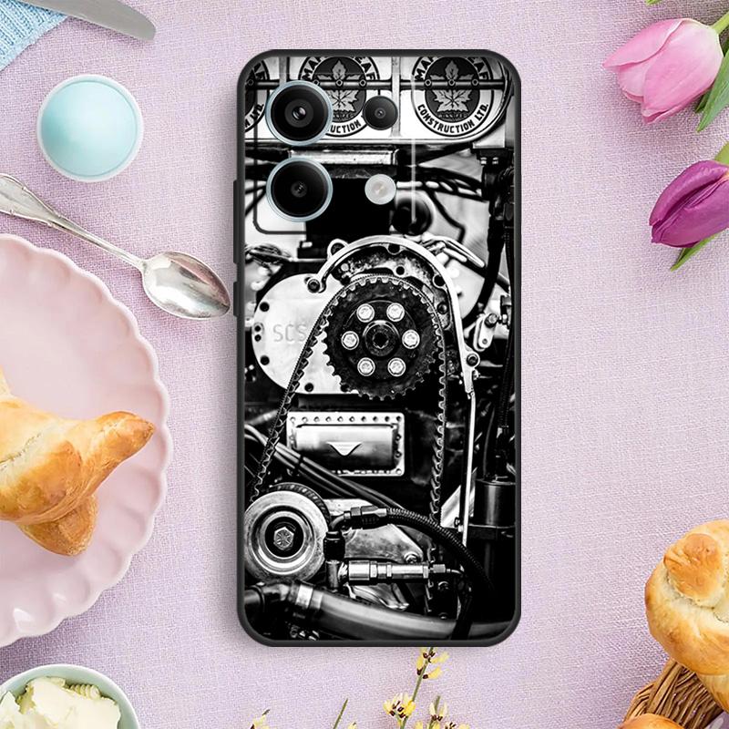Motor Engine Motorcycle Case For Xiaomi Redmi Note 15 Pro Plus 10 11 12 13 14 Pro Cover For Redmi 14C 15C 12C 10C 13C
