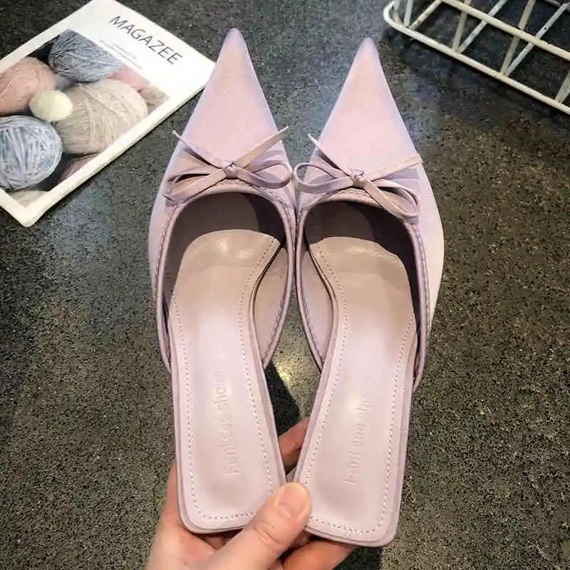 2025 Summer Butterfly-knot Women Muels Slippers Shoes Fashion Hollow Out Design Style Thin Heel Slides Shoes