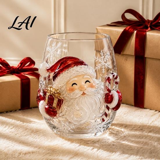 Festliche Feiertagstrinkware Weihnachten 3D Glasbecher Weihnachtsmann Schneemann Baum Skulpturierte Tasse Hitzebeständiger Becher Dekoratives Trinkgeschirr Geschenk für
