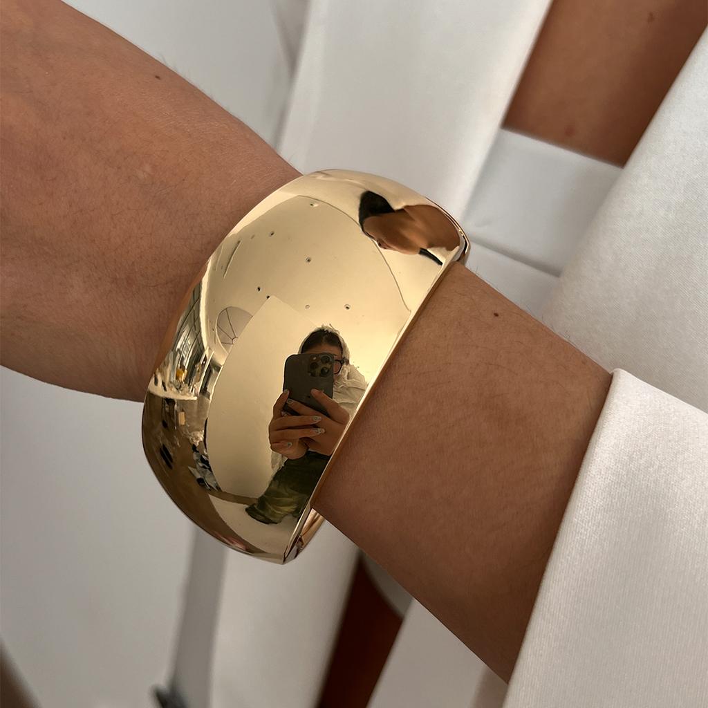 SHIXIN 6 Styles Geometric Gold Color Cuff Spring Bangles for Women Vintage Metal Chunky Wide Hand Bracelets Fashion Jewelry Y2K