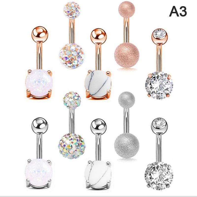 5Pcs/Set Women Navel Button Rings Rose Gold Medical Steel Rhinestone