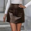 VONDA Women Autumn Solid Color Patch Pocket PU Leather Skirts