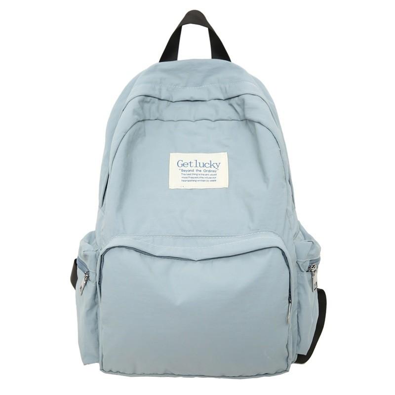 

Solid Color Letter Backpack Large Capacity Waterproo Adjustable Shoulder Straps синий