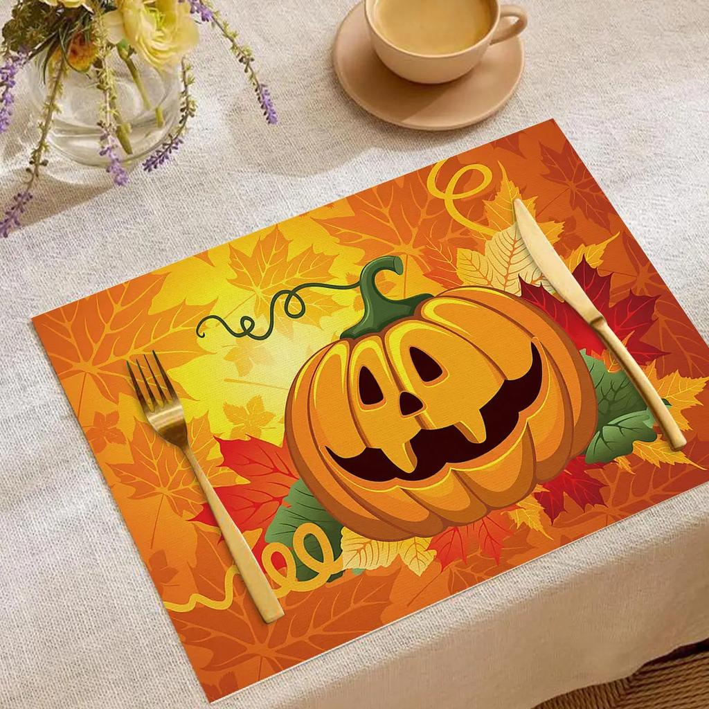 Halloween Heat-Resistant Placemats Festive Home Decor Kitchen Living Room Table Pads Durable Decorative Mats Party Supplies