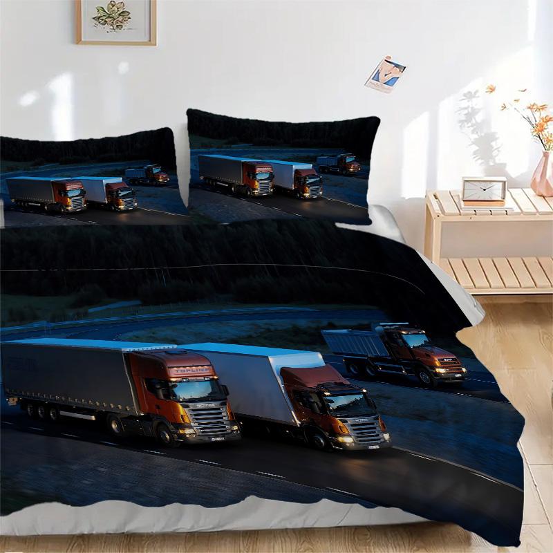 Nighttime Truck Convoy Highway Print 3Pcs Bedding Setduvet Cover With 2 Bedropillowcase Home Birthday Gift