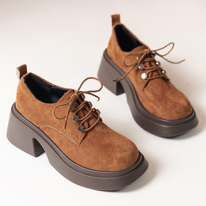 Fashion Aphixta 7.5cm High Heel Classic Women Casual Shoes Lace Up Women Footwear Brown Loafers Platform Shoes Woman Students Size 42