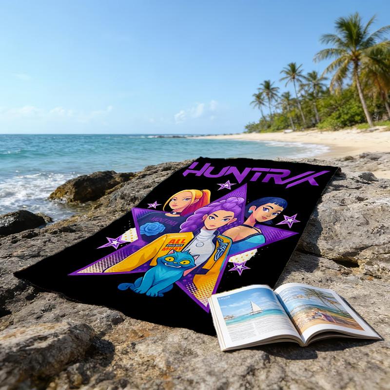 1pc KPop Demon Hunters6 Beach Towel, Beach and Seaside Swimming Pool Equipment, Fashion Pattern, Rectangular, Travel Essentials