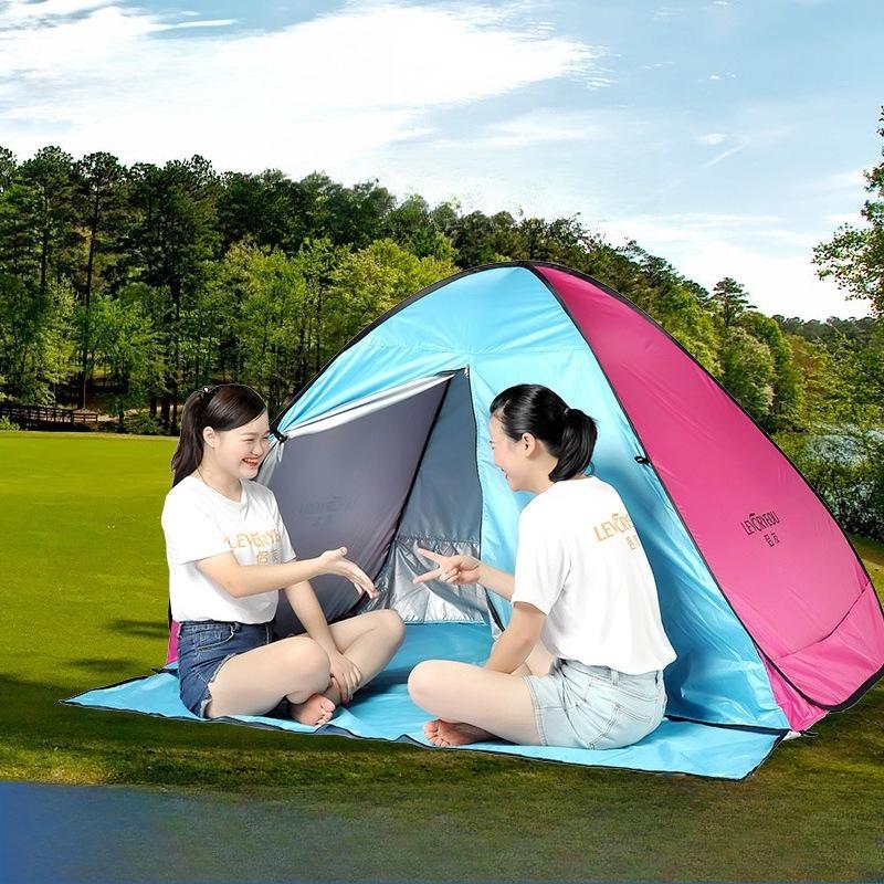 Silver-Coated Fabric 1-4 Person Tent Automatic Pop-Up Double Layer Foldable Tent for Outdoor Kids Beach Camping