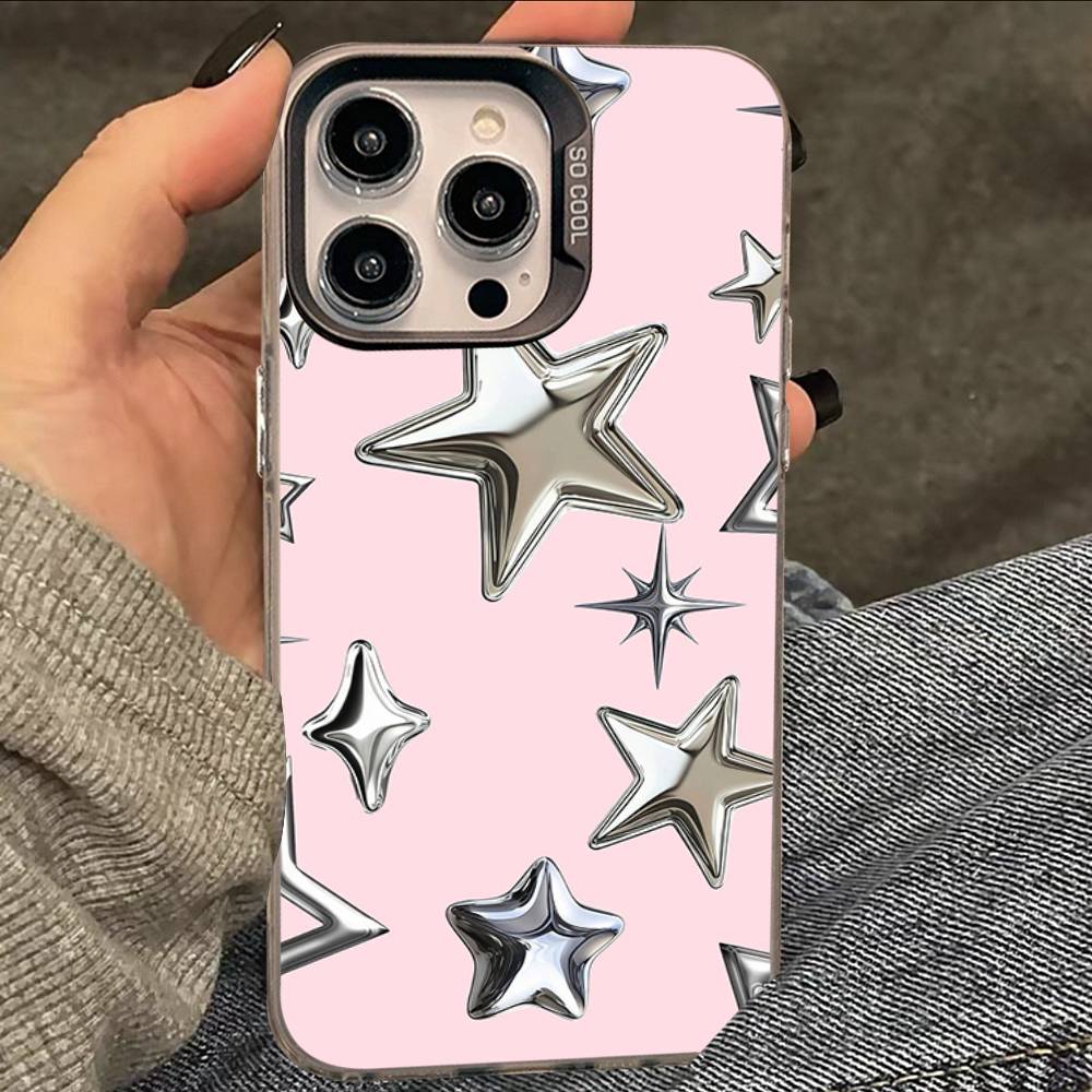 

Unique Summer Dopamine Five-pointed Star Phone Case For iPhone 17 16 15 14 13 12 11 XS XR X Pro Max Plus Colored Silver Cover iPhone 14 Plus