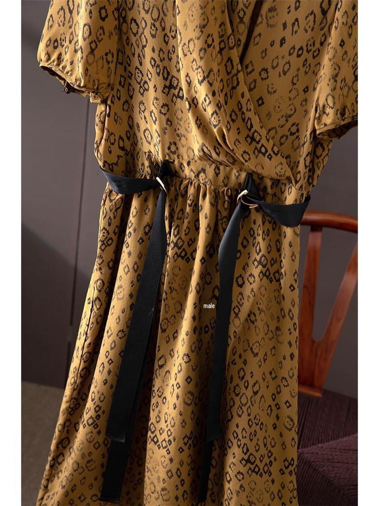 Women's French Short Sleeve Mulberry Silk A-line Dress