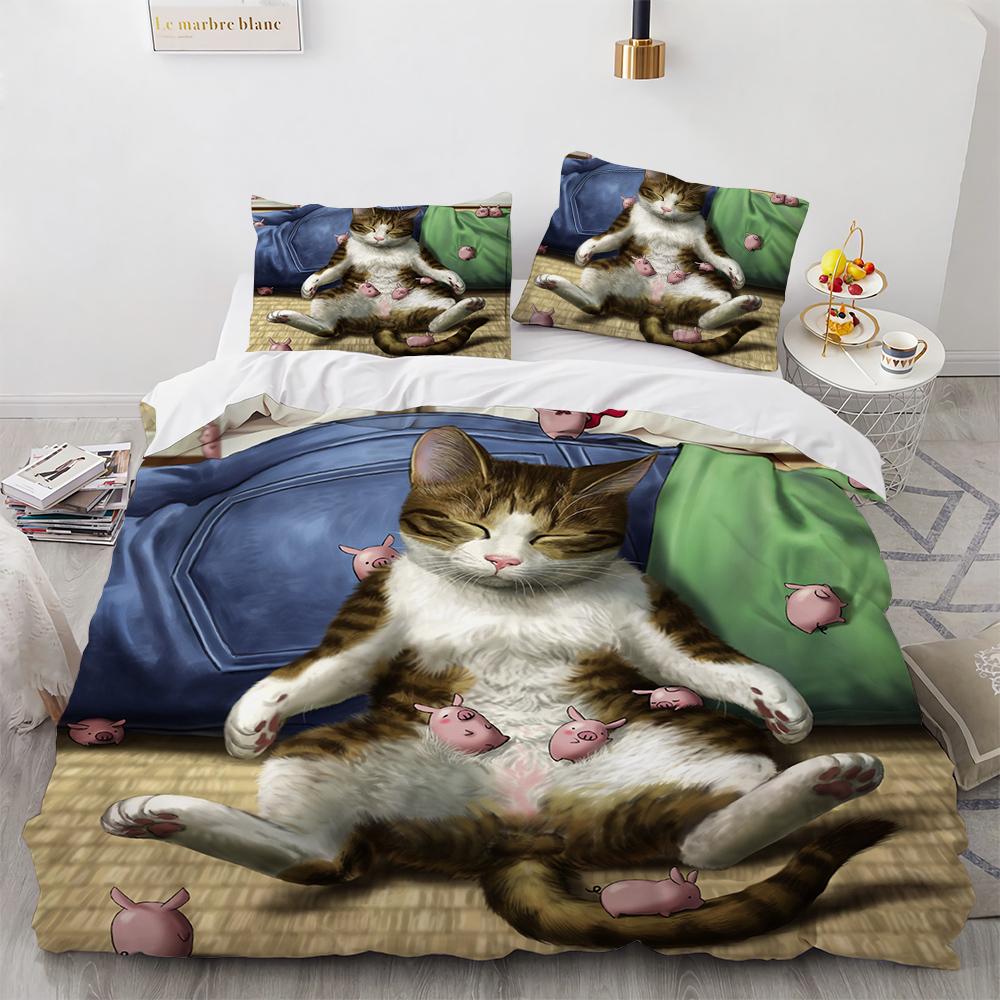 

3D Bedding Set Cat Dog Print Comforter Duvet Cover Lifelike Bedclothes with Pillowcase Bed Set Home Decor Kids Gift 135x200cm