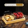 Gold Rim Square Glass Serving Plates Set with Wooden Tray