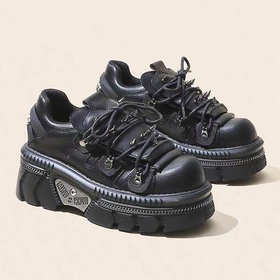 Retro erhöhende Damen Herbst und Winter neue trendige Muffin-Dicksohlen Metall Casual kleine Lederschuhe